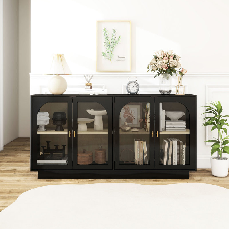 Armoire de rangement de salon avec porte en acrylique et patins antidérapants - Noir