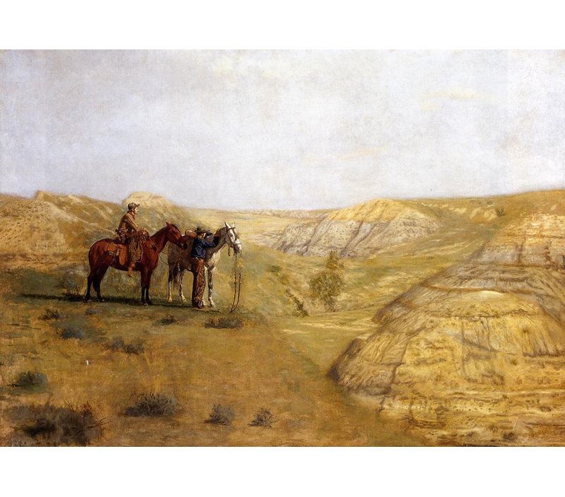 Cowboys dans les Badlands, H 34 po x l 48 po