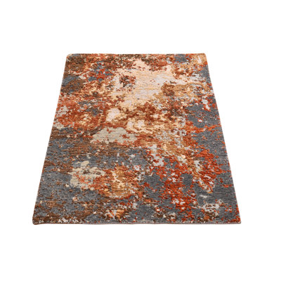 Tapis gris 2 pi 6 po x 4 pi 1 po à motif abstrait en laine et soie à tissage épais 0B67EF93293C49ada77391ADF917E471