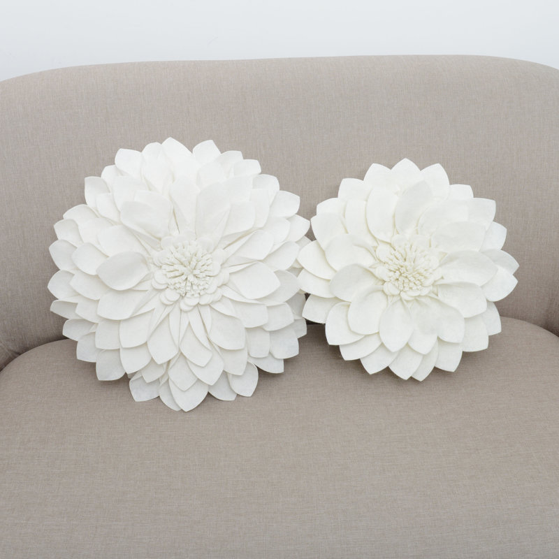 Ivory Felt Flower Design Throw Pillow