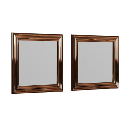 Modern Bronze Framed Mirror Set (2 Pieces), 15.7 x 15.7 x 1.2 inches | 100% MDF with Ecological Flotal-E Mirror | Wall-Mountable, Stylish Solid Copper Color, Perfect for Home Decor & Contemporary Spaces