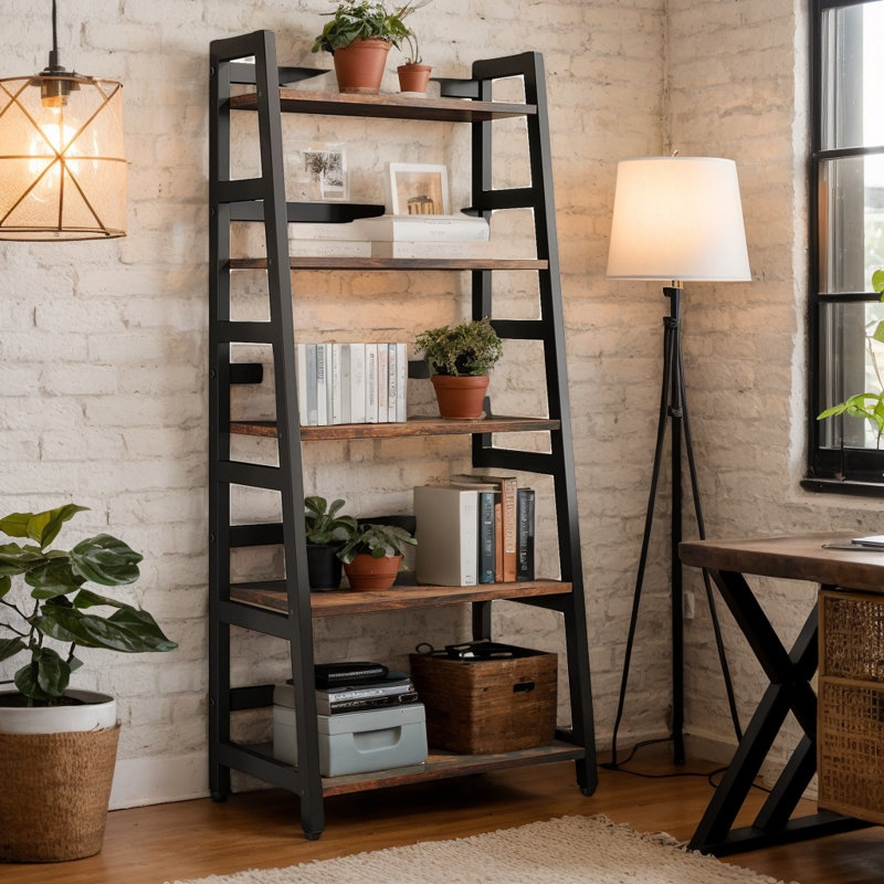 Étagère échelle à 5 niveaux, tablette de rangement en bois pour salon et bureau à domicile