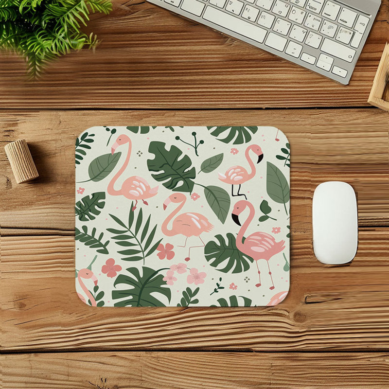 Animals Flamingos and Monstera Leaves Birds Flamingo Tropical Gaming Cute Office Laptop Desk Pad Gift Mat Square Rectangle Non-Slip Mousepad