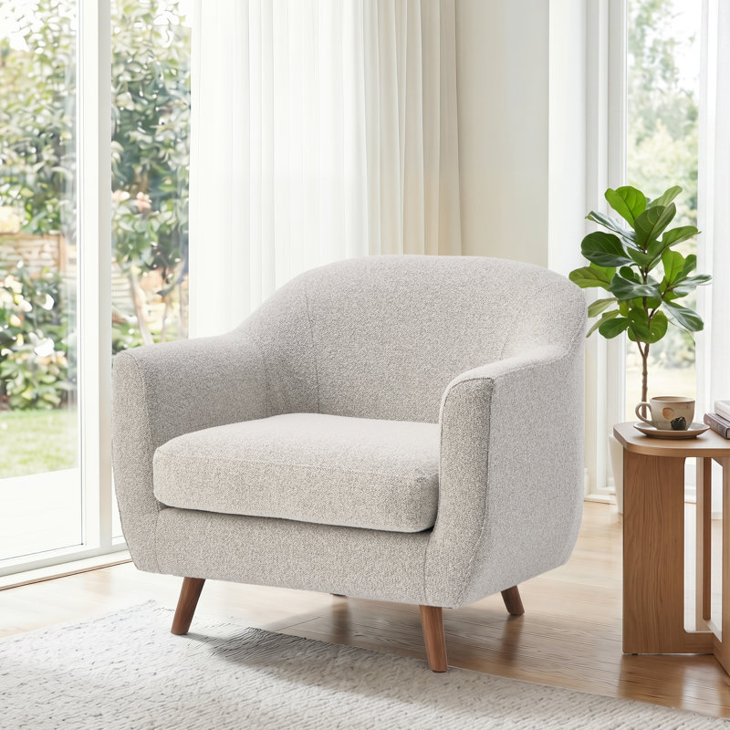 Kaya 35''W Modern Upholstered Accent Chair Boucle, Light Gray