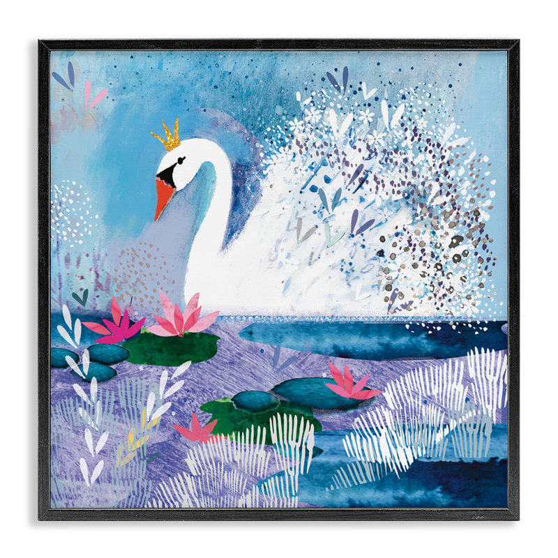 Giclée encadrée de cygne couronné tranquille, design par Clare Tupper, H 17 po x l 17 po, Giclée encadrée noir minuit