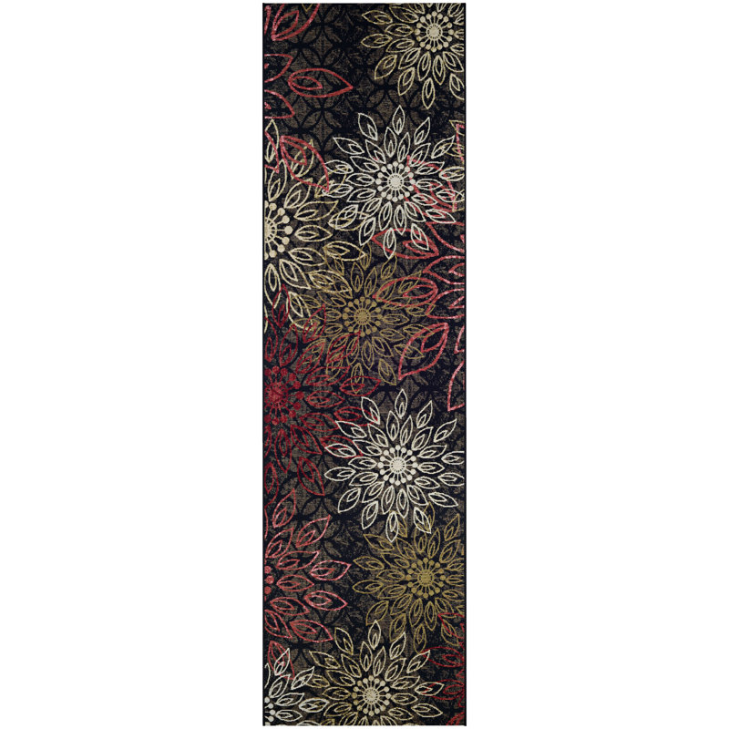 Tapis intérieur noir multicolore Sauget, Tapis de couloir 2 pi 3 po x 7 pi 10 po