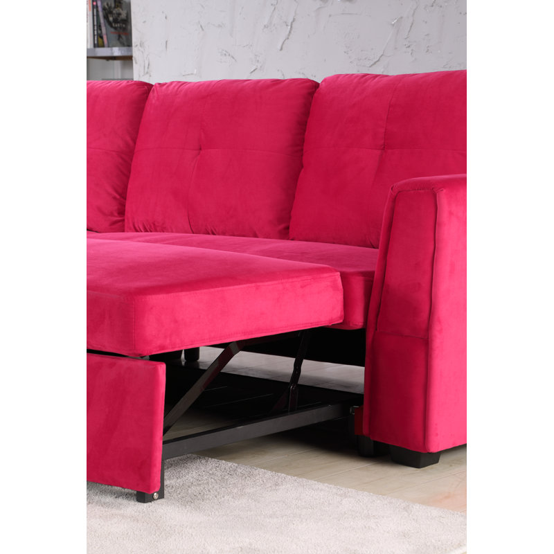 Pancoast 91" Wide Velvet Reversible Sleeper Sofa & Chaise, Red Velvet