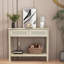 Boho Style Console Table with 2 Rattan Drawer and Bottom Storage Shelf