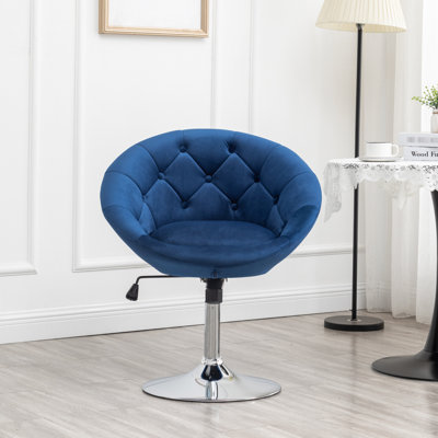 Fauteuil d'appoint en velours bleu avec base hydraulique et pivot à 360 degrés, métal chromé, chaise à dossier l 28,21 po x P 24 po x H 32,25 po, revêtement, base