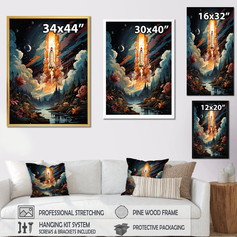 Rocketship Rhyth II - Rocketship, reproduction d'art mural, H 20 po x l 12 po x P 1 po, Toile tendue