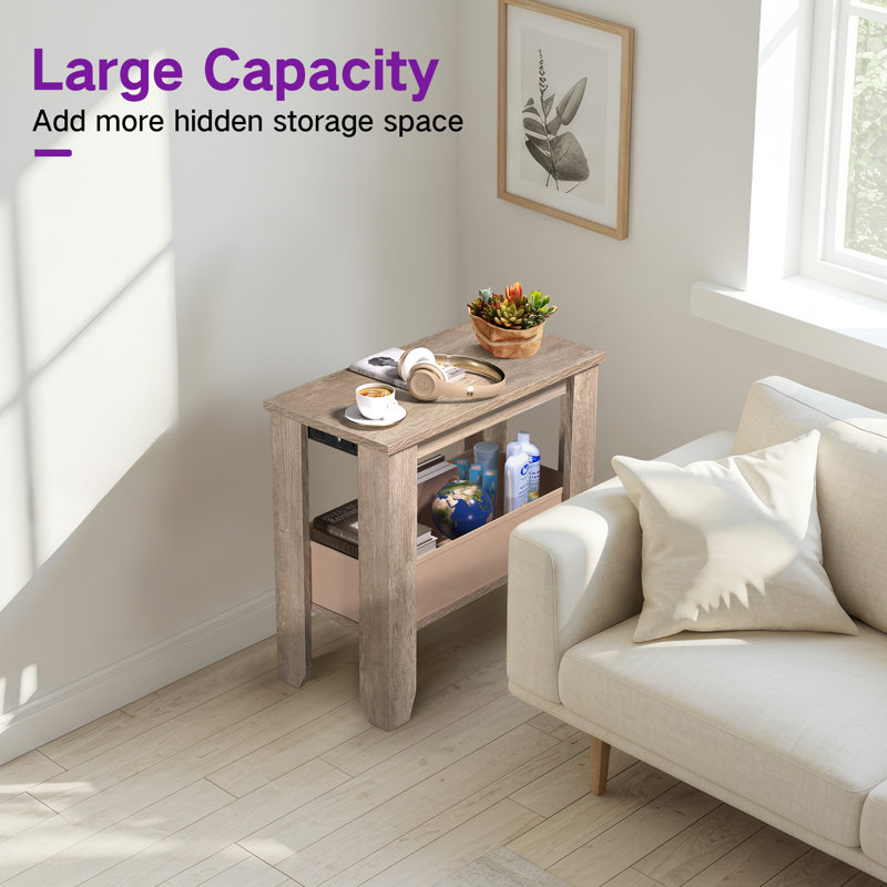 Starleen End Table Built-In LED Lights and Outlets with Fabric Drawer