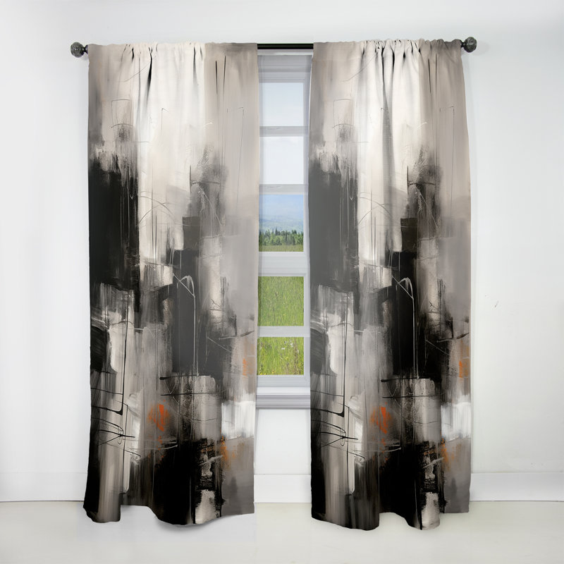 Black Mid Century Fusion I - Modern Velvet Curtain - Room Darkening - 1 panel, 52" W x 63" L