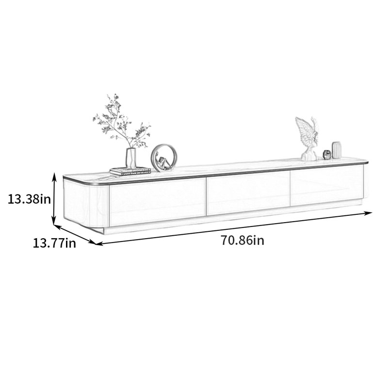 Meuble télé simple et moderne, H 13,38 po x L 70,86 po x l 13,77 po, Doré / Blanc
