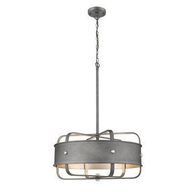 Lustre rond industriel en argent 5 lumières