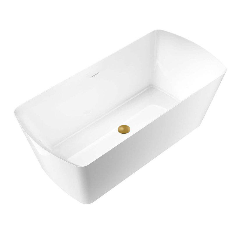 Camille 59'' x 29.5'' Freestanding Soaking Acrylic Bathtub, Brushed Brass