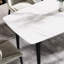 6 tables de salle à manger en pierre frittée blanche avec pieds rectangulaires en métal noir pour 6 personnes