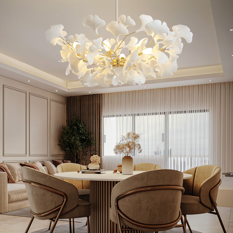 40 " 8-Light Ceramic Ginkgo Leaf Chandeliers, Gold