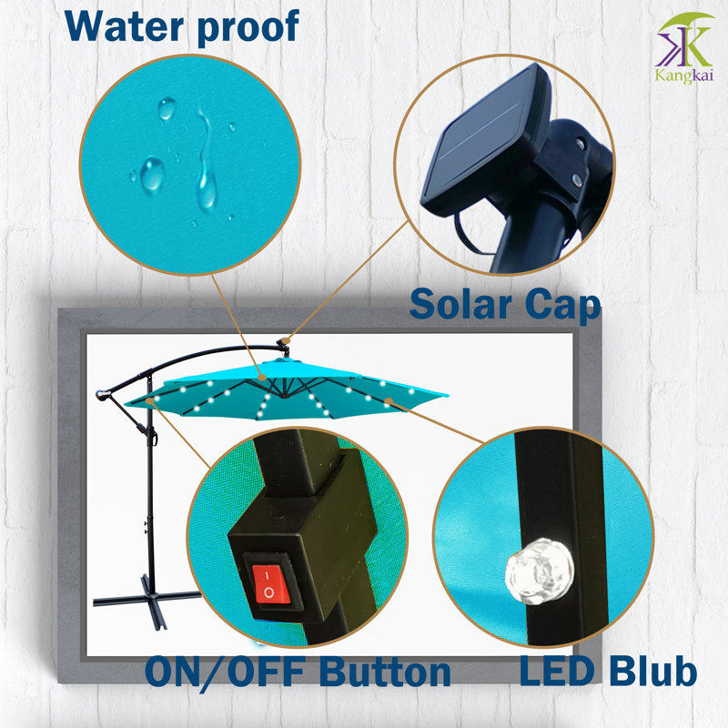 Parasol en porte-à-faux illuminé 120 "Genera, Turquoise