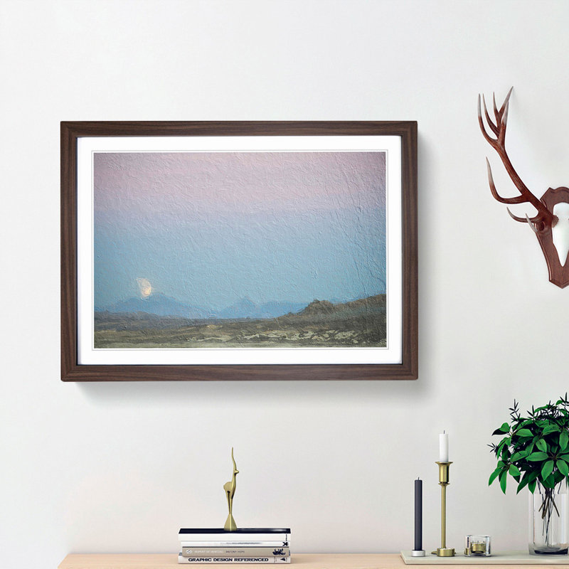 Blood Moon over California - Picture Frame Painting Print, 48cm H x 65cm W x 2cm D, Walnut Framed