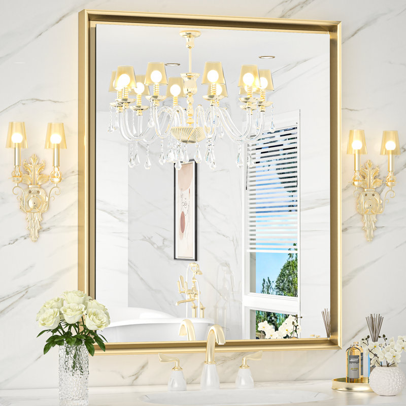 Miroir mural de salle de bain Isbell, 65 po x 22 po, Or