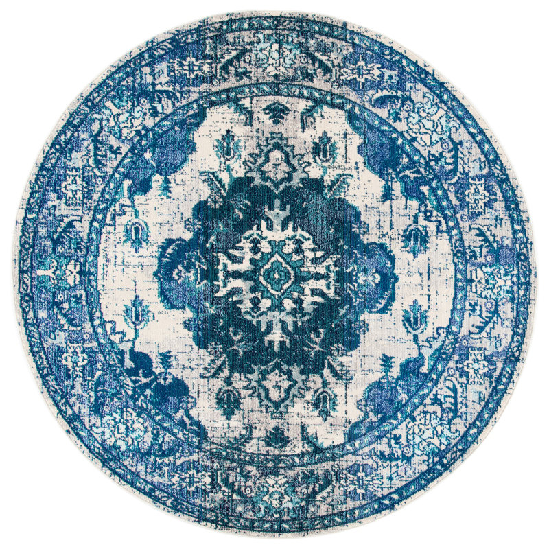 Almyra Oriental Area Rug, Round 6'7", Blue/Ivory