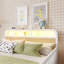 Structure de lit double en rotin avec lumières DEL et tête de lit à rangement, lit plateforme double avec barrières de sécurité-129694049