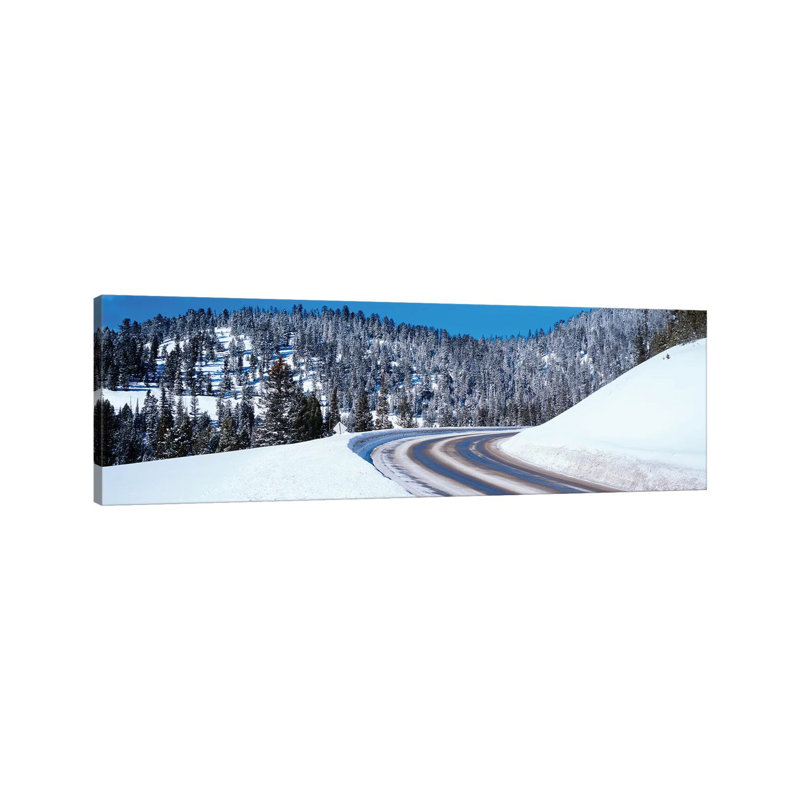 Road Passing Through A Snow Covered Landscape, Big Sky Resort, Montana, USA - Wrapped Canvas Panoramic Print