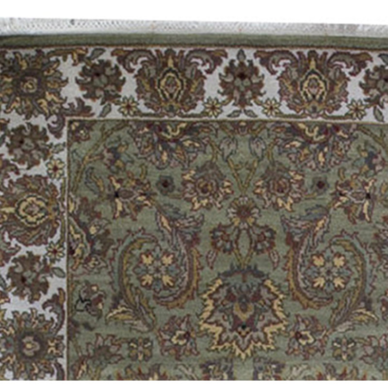 Tapis de couloir vert et ivoire de haute qualité noué à la main Trinity