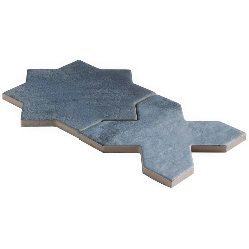Parma Star and Cross 6" Terracotta Look Porcelain Floor and Wall Tile   , Denim