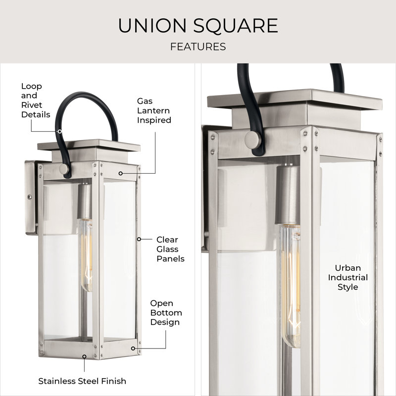 Union Square Metal and Glass Wall Light, 15.88" H x 6.5" W x 5.5" D
