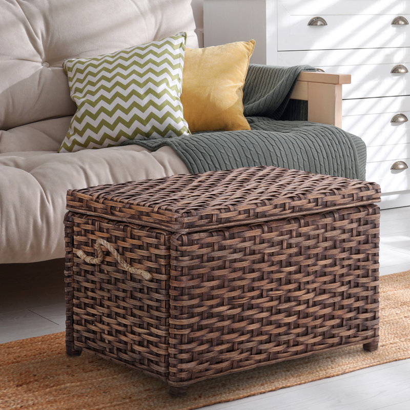 Jacob Hand-Woven Wicker Storage Trunk, Dark Brown Wash