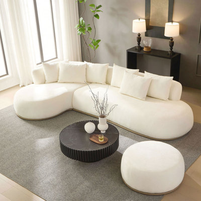 Canapé modulaire surdimensionné en L de 134,6 po avec repose-pieds, aucun assemblage requis, comprend 6 coussins décoratifs
