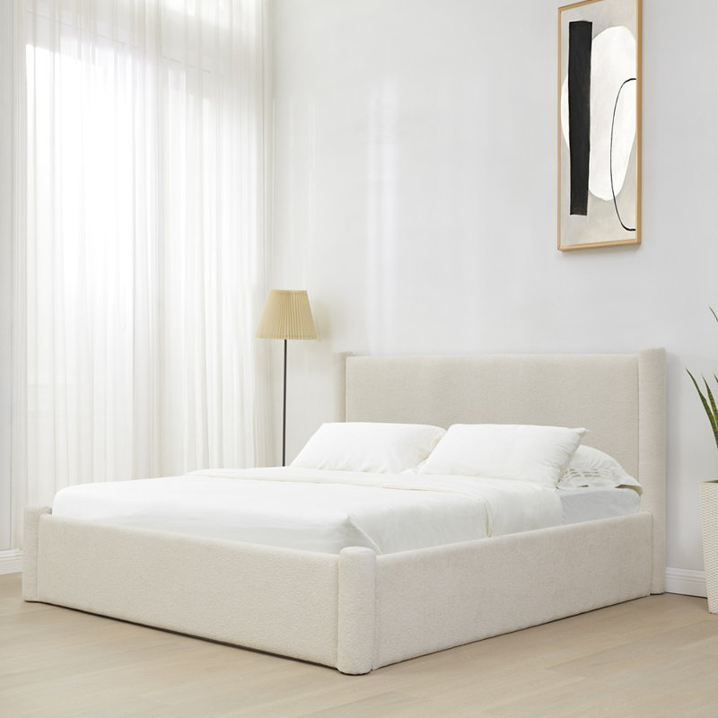 Dart Upholstered Bed, Queen, White