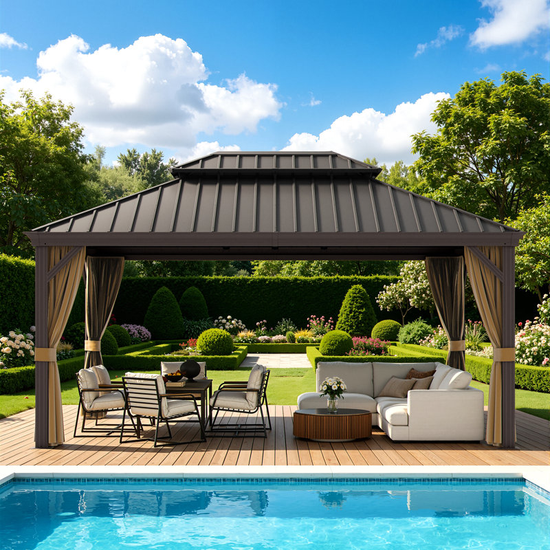 12ft x 16ft Hardtop Patio Gazebo with Aluminum Frame and Galvanized Steel Double Roof, Oil Rubbed Bronze