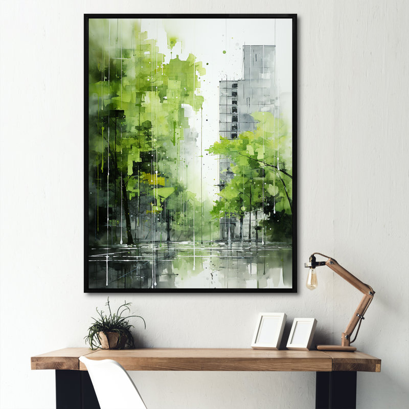 «Lime Lofts Skyscraper City Horizon» - Décoration murale encadrée de gratte-ciels, Cadre flottant noir