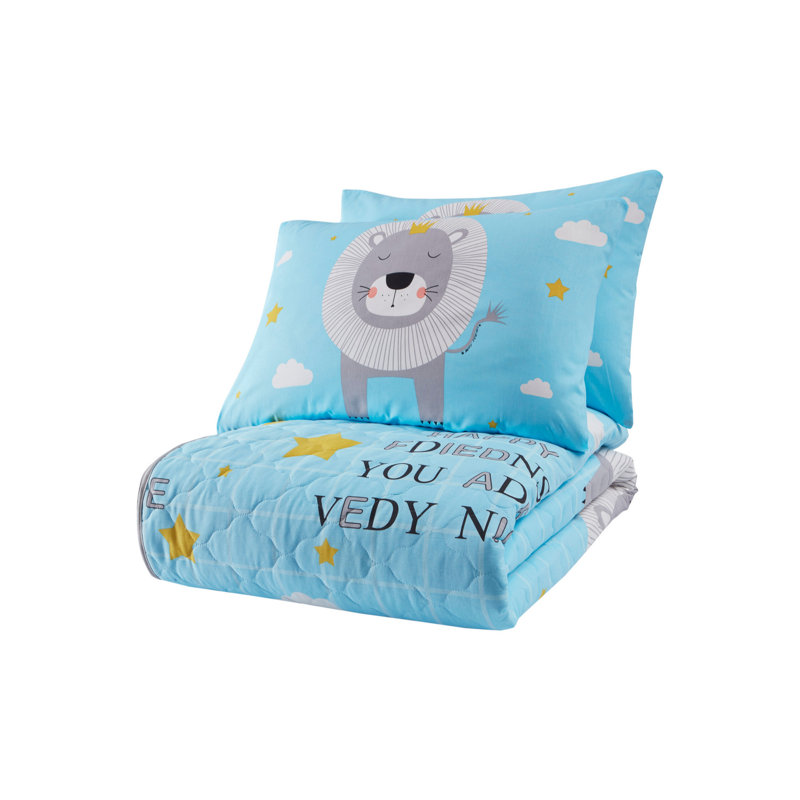 Ensemble de couvre-lit 100% coton bleu / gris / blanc Accalia