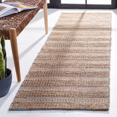Ifeoluwapo Natural Fiber Flat Weave Jute/Cotton Geometric Rug in Light Blue/Natural