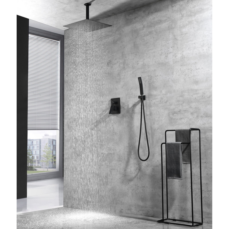 Brushed Nickel Ceiling Shower - 16" Head And Handheld, Brass Construction Mounted With Handheld Nickel,, Brushed Nickel