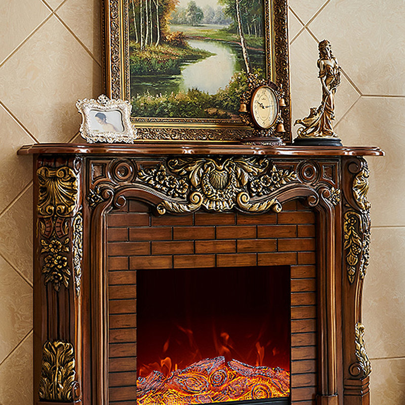 French carved TV cabinet electronic fireplace, Brown