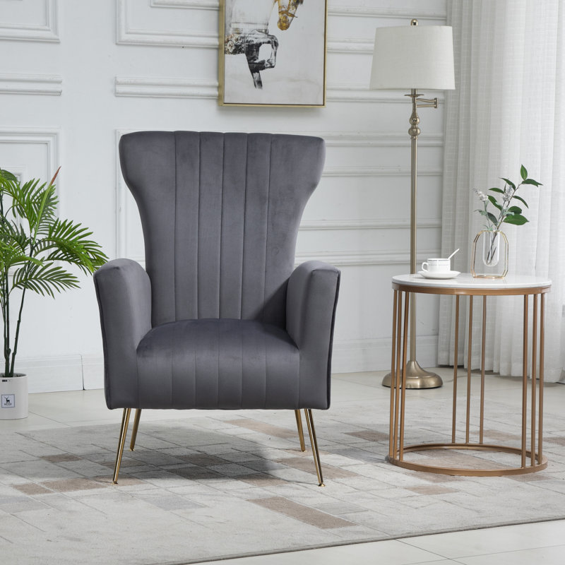 Chaise d'appoint moderne gris 29 "avec pieds en métal doré, Gris
