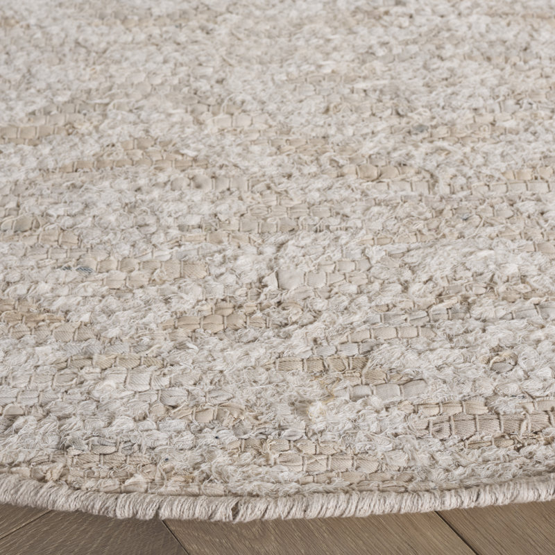 Natura 786 Hand Woven Denim/Salvage/Cotton Geometric Rug in Beige/Ivory, Round 6'