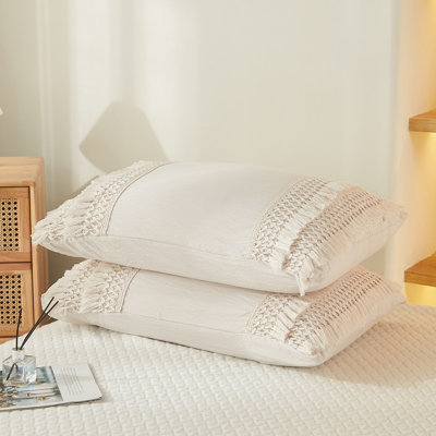 Beige Tassel Pillowcases, Cream Boho Pillow Cases Set of 2, 100% Washed Microfiber, Beige Macrame Tassel Pillow Cover, 2 Pack