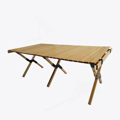 Multi-Function Wooden Foldable Portable Patio Dining Table, Natural Indoor