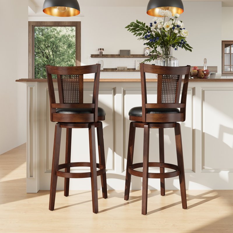 Tabouret de bar 30 po Avis avec siège pivotant en similicuir et dossier en rotin (ensemble de 2), 2