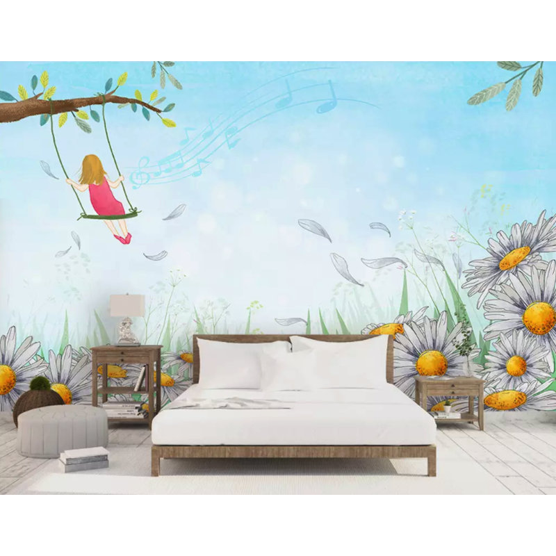Caricature de papier peint texturé amovible «Daisy Garden», l 204 po x L 114 po