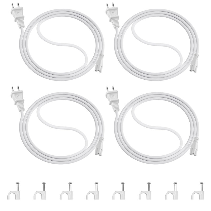 Cordon d'alimentation Barrina T5 de 5 pi, fiche à 2 broches, extrémité femelle, câble d'alimentation avec prise pour luminaires de magasin / de croissance, 4 paquets
