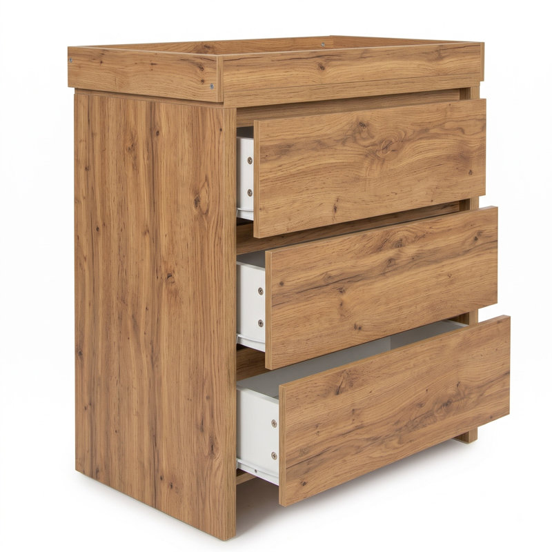 3-Drawer Baby Changing Table with Raised Changing Top, Cremona Oak