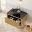 Meuble-lavabo de salle de bain 30 po avec lavabo Kola, armoire de rangement murale en contreplaqué avec tiroir, comptoir en pierre frittée noire et cuve en céramique noire pré-assemblée