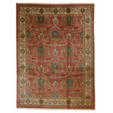 Oriental Hand-Knotted Wool Salmon/Green/Beige/Blue Area Rug