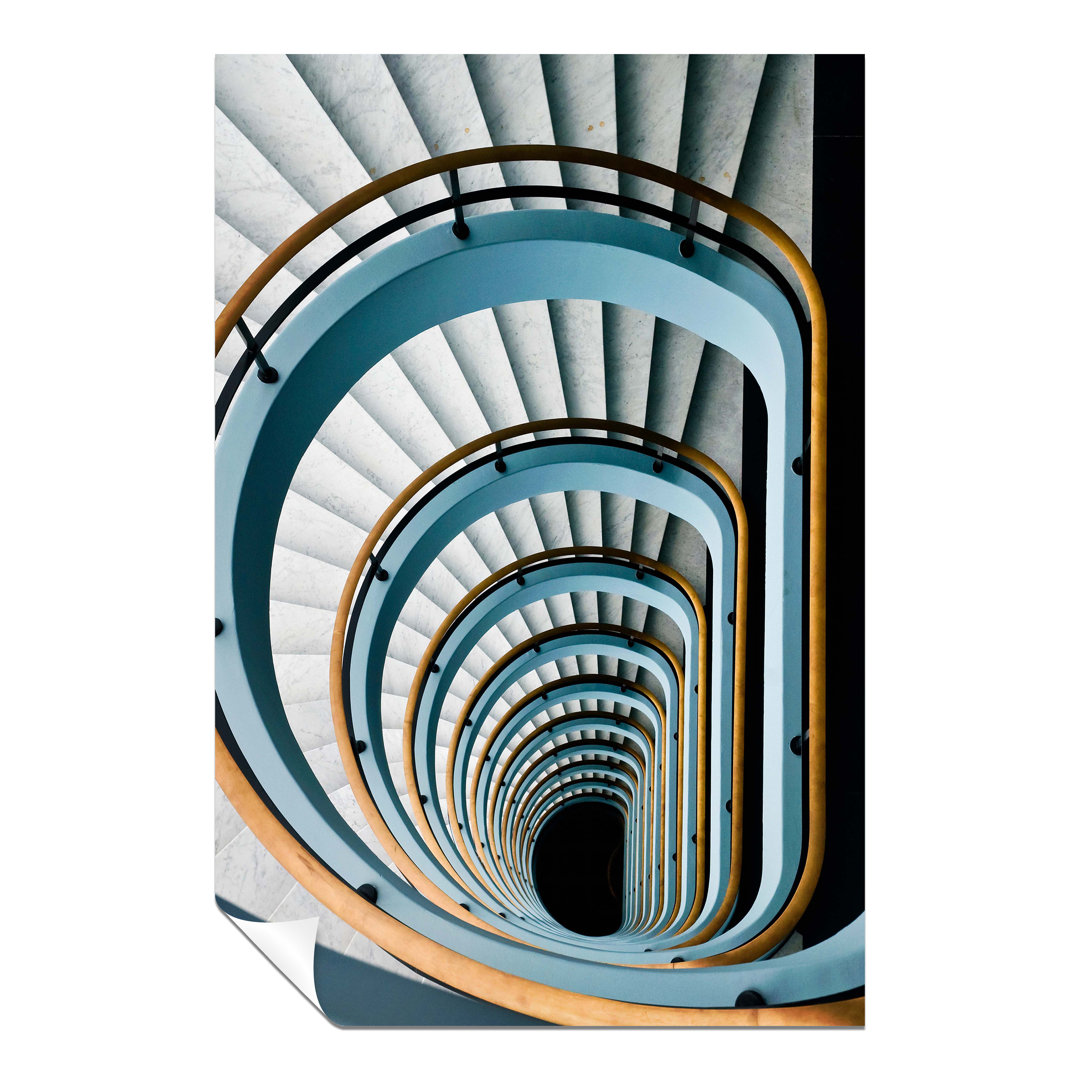 Panther Print Fine Art Prints Blue & Yellow Architectural Spiral Stairs Artistic Unframed Poster, Pictures For Home Walls, Bedroom, Living Room & Bath